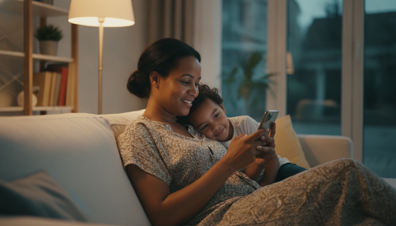 A mother getting care guidance at home with her child